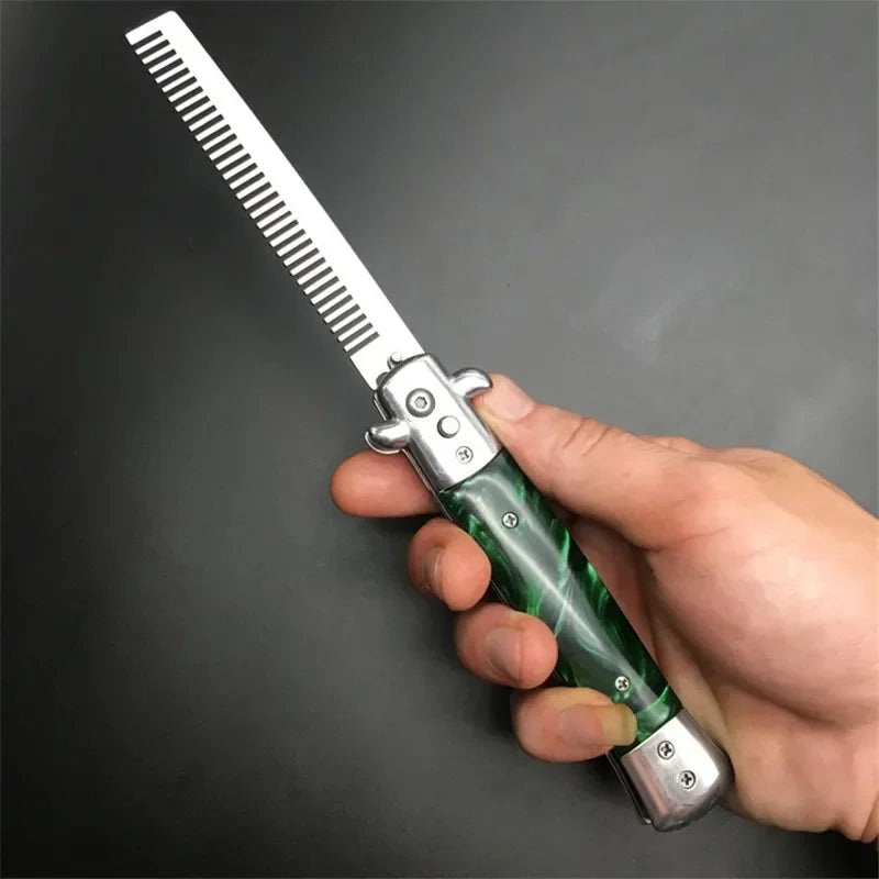 1pcs Stainless Steel Foldable Automatic Combs Knife Brushes Hair Trimmer Comb Brush Accessories Butterfly Mens Pocket Knife Comb Oasis Select