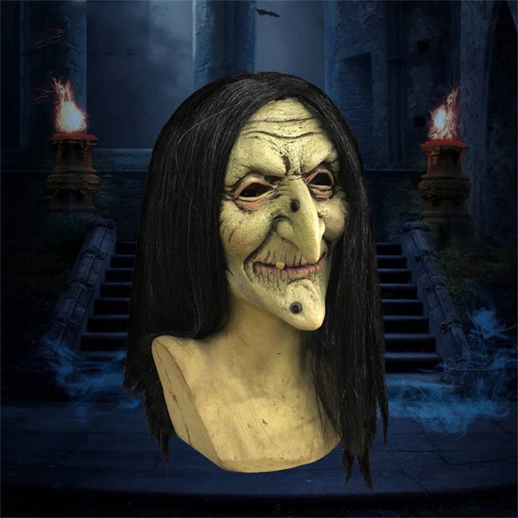 Scary Old Witch Latex Mask with Hair | Halloween Costume Halloween Costume Mask Oasis Select as shown