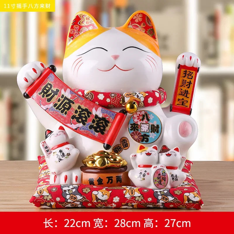 11-inch Lucky Cat Shaking Hand Ornaments Large Electric Cashier Home Store Opening Gift Ceramic Ornaments Oasis Select 12 26cm x 22cm
