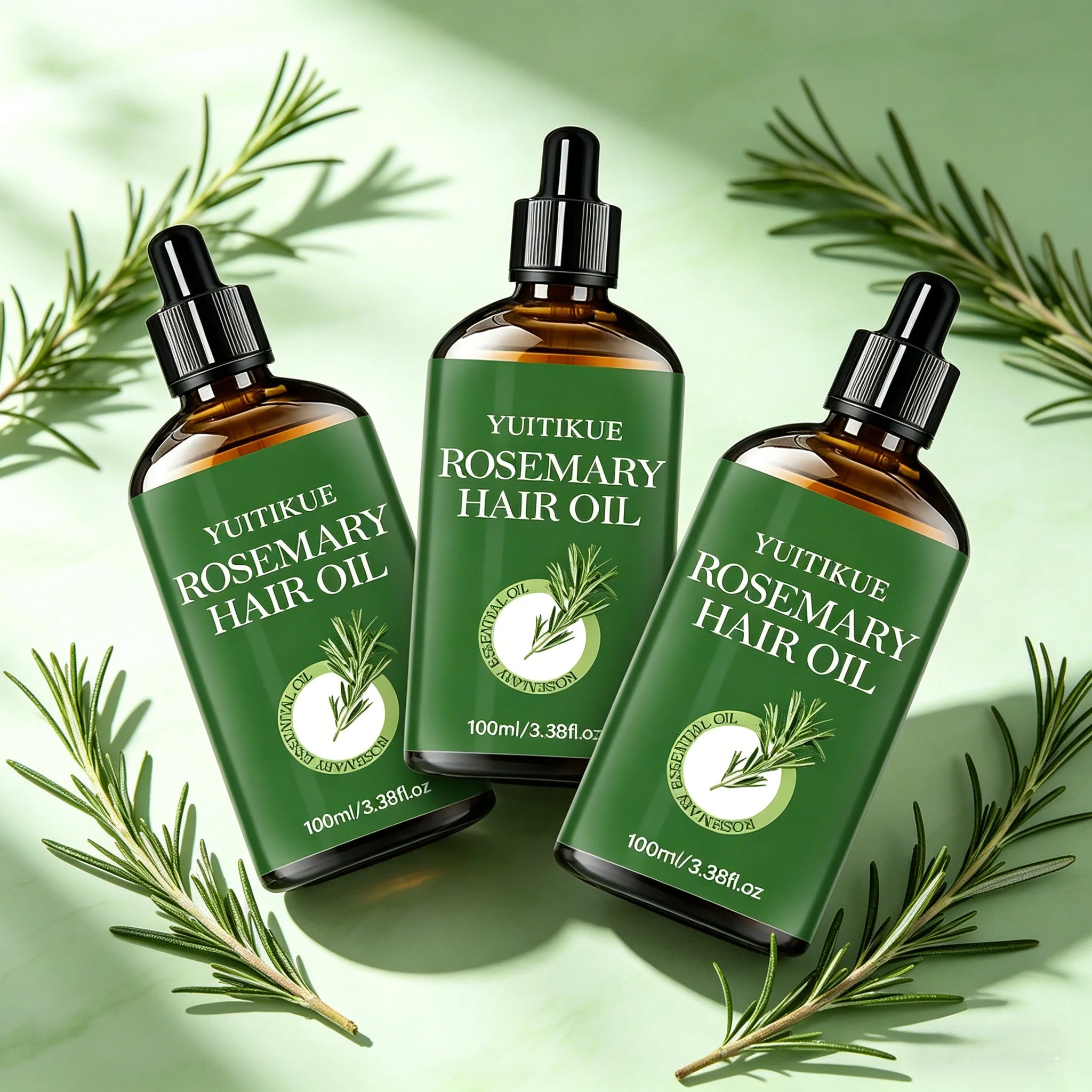 YUITIKUE Rosemary Essential Hair Oil, Deeply Moisturizes Hair, Leaves It Smooth, Shiny and Manageable Oasis Select 3pc