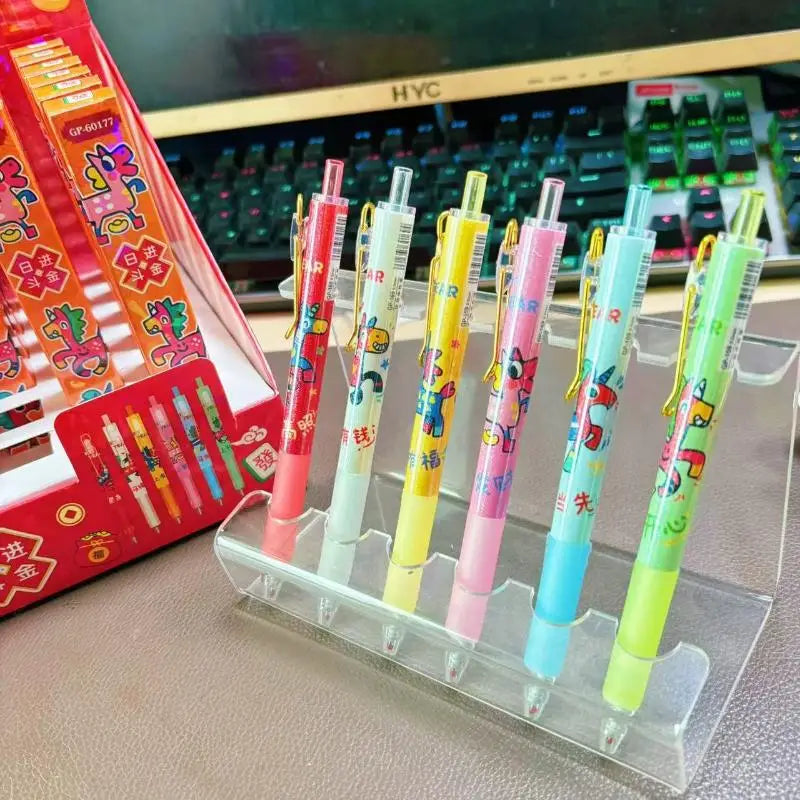 2/5Pcs Creative Pony Box Pressing Pens Cute Cartoon 0.5mm Black Ink Neutral Pen Student Stationery Supplies New Year Gifts Oasis Select