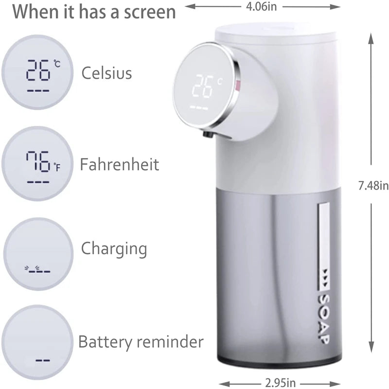 Foam Soap Dispenser Automatic USB Rechargeable 320ml Liquid Soap Dispensers Digital Display Foam Hand Sanitizer Machine For Home Oasis Select