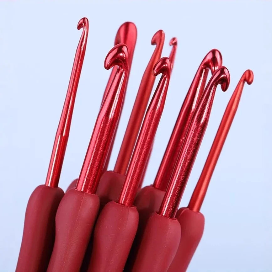 Aluminum Tulip Red Crochet Hook Frosted Handle TPR Silicone Crochet Sweater Knitting Hooks DIY Handmade Crafts Sewing Tools Oasis Select