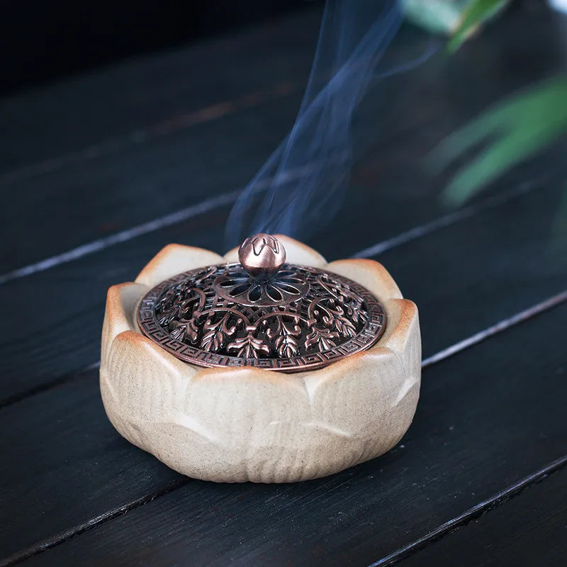 Zen Style Ceramic Lotus Incense Censer Simple Stick Incense Holder for Home Tea Ceremony Indoor Worship Aromatherapy Decoration Oasis Select