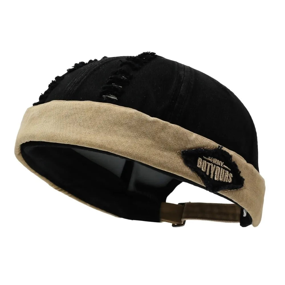 Casual Broken Hole Melon Skin Hat Lightweight Streetwear Hip Hop Cap Sun Protection Quick Drying Skullcap Outdoor Oasis Select Black