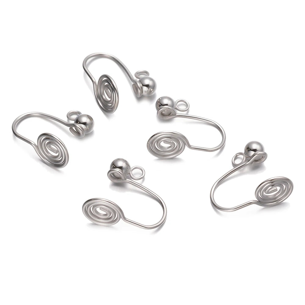 10/50pcs Stainless Steel Ear Clips Spiral Non Pierced Earrings Base for DIY Jewelry Making Supplies Components Findings Crafts Oasis Select Rhodium 10pcs