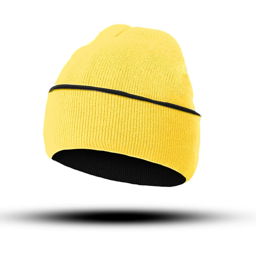 Double layer thick knitted hat, ice hat, skiing hat, jacquard hat, autumn and winter style, color blocked knitted hat, two-color Oasis Select YELLOW