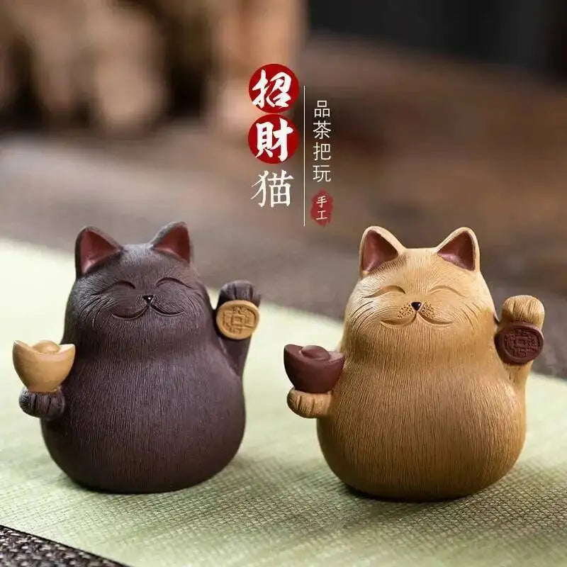 Zisha Tea Pet Cat Ornament Sculpture Zhaocai Cat Tea Pet Tea Mat Accessories Ceramic Tea Pet Oasis Select