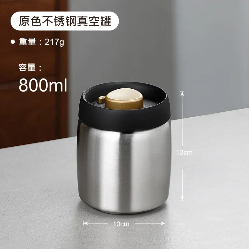 Stainless steel tea sealed jar Moisture-proof household tea storage jar press vacuum high-grade coffee bean sealed jar Oasis Select 800ml 1