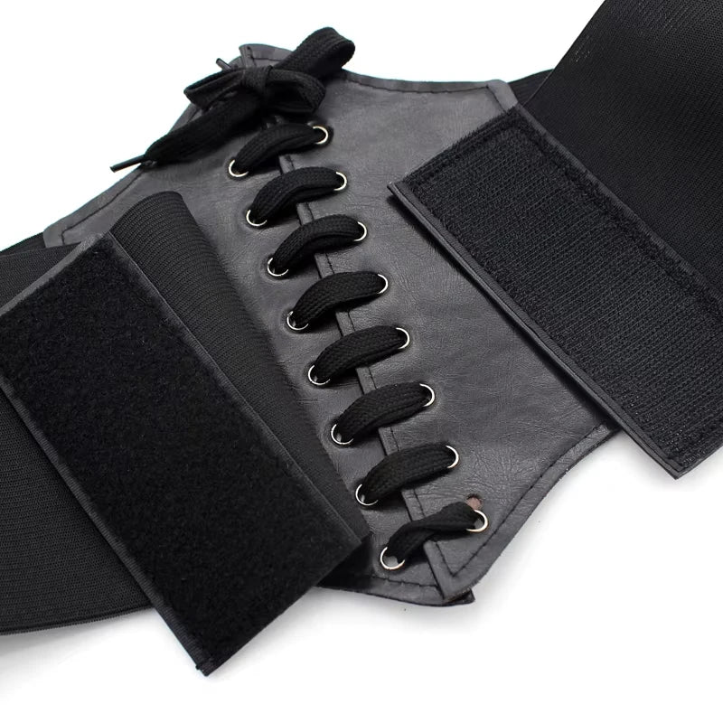 New High Elastic Lace-up Corset Women Black Retro Punk PU Slimming Wide Belt For Womens Fashion Gothic High Waisted Belt Oasis Select