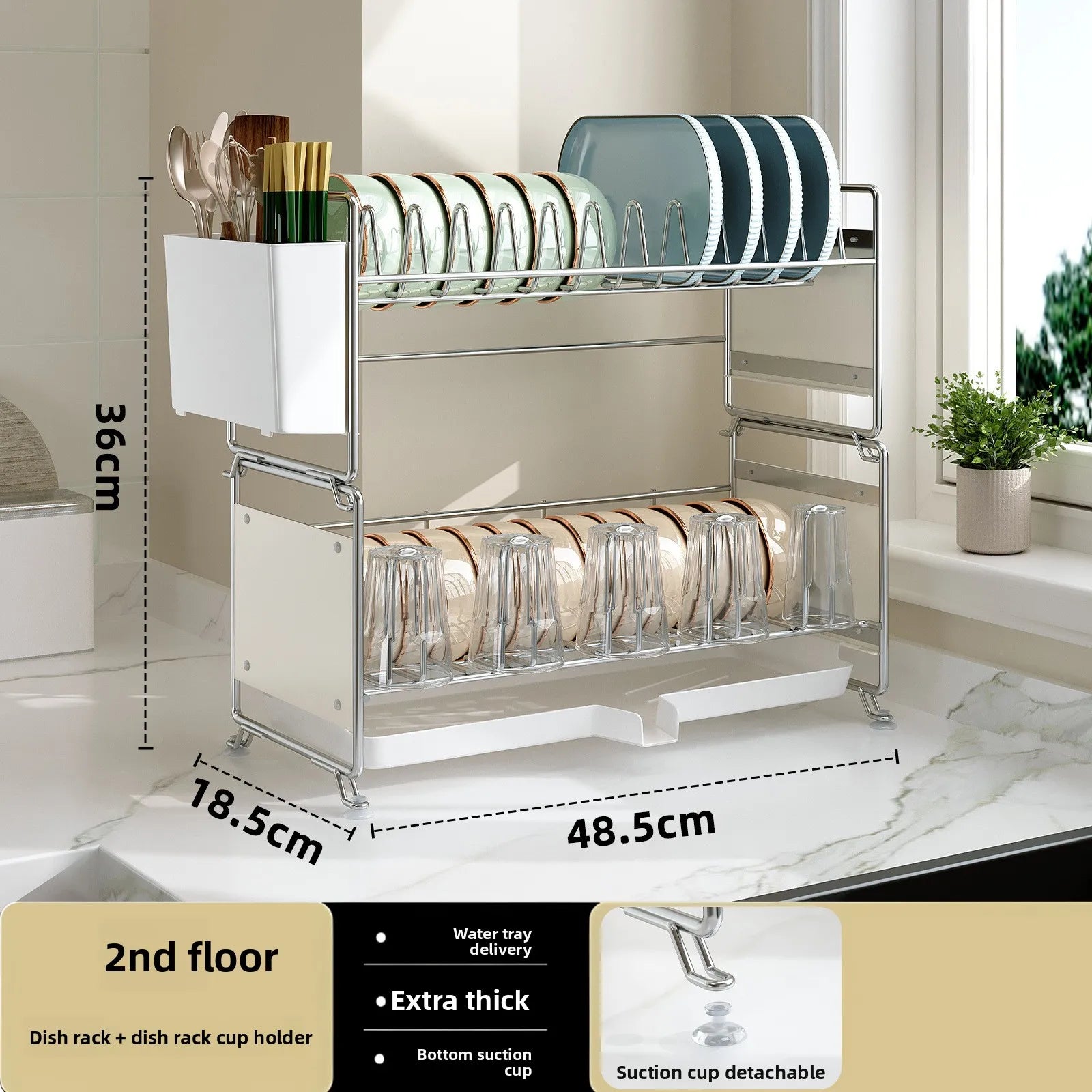 Stainless steel dish drain rack, stackable tableware rack by kitchen sink, narrow countertop, multi-functional cupboard Oasis Select Double layer BD