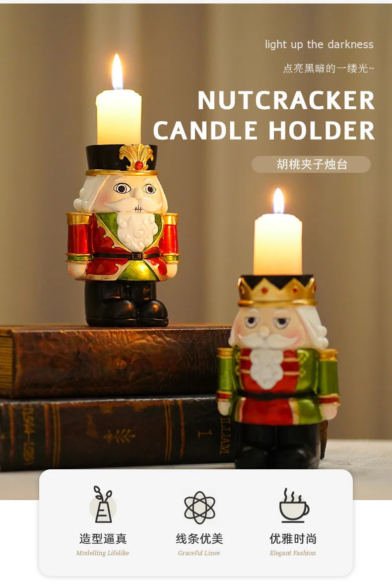 European-style Nutcracker Candlestick Christmas Ornament InS-style Home Desktop Decoration Resin Oasis Select