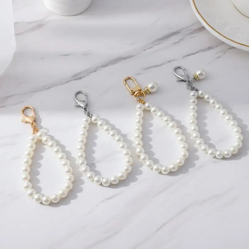 Simulated Pearl Keychain – Beaded Bag Charm & Phone Pendant