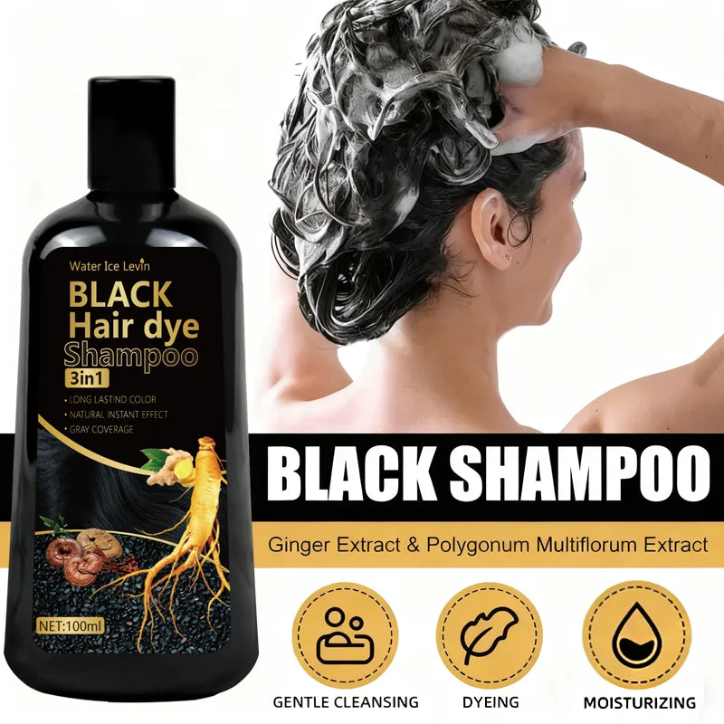 Black Hair Dye Shampoo 3in1 with Ginger & Biotin - Long Lasting Color & Gray Coverage for Vibrant Hair Oasis Select