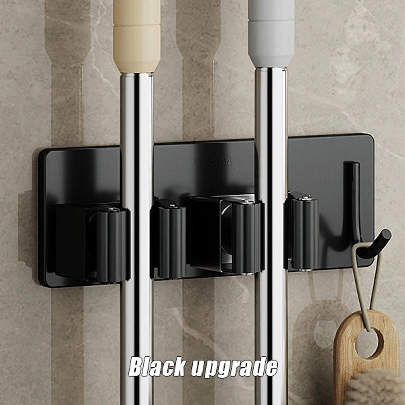 1-3PCS Stainless Steel Household Storage Rack Bathroom Nail-free Hook Wall-mounted Mop Storage Rack Waterproof Broom Rack Oasis Select Black upgrade