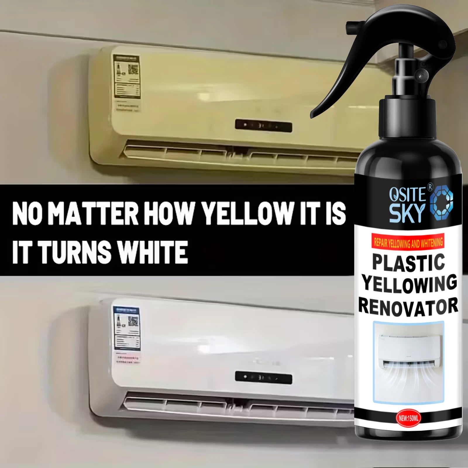 Quick-Effect Plastic Yellowing Eliminator Spray - Robust Formula for Air Conditioning Units, Vehicle Headlights, Surfaces, Appli Oasis Select