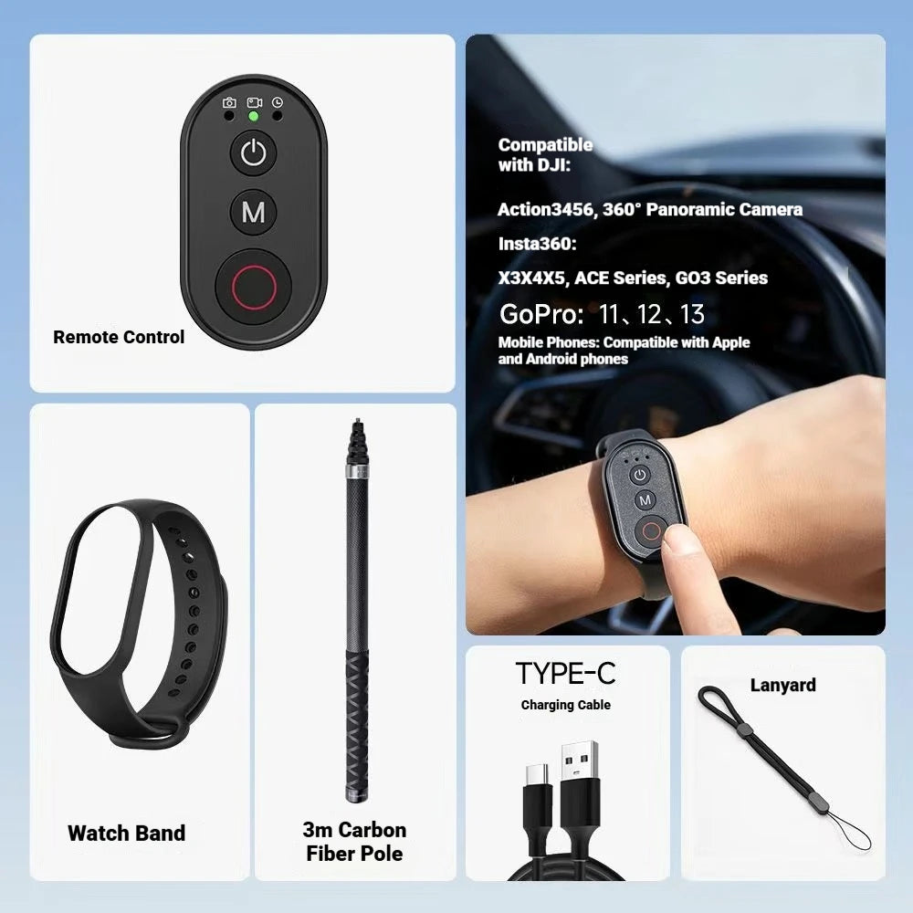 50M Bluetooth Remote for DJI, Insta360 & GoPro | Wristband