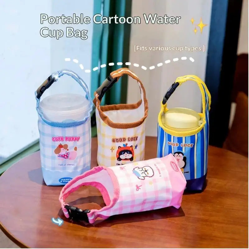 Cartoon Water Bottle Carrier Bag Adjustable Buckle Baby Stroller Bottle Cup Holder Universal Daily Use School Outdoor Trips Oasis Select