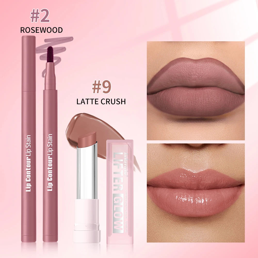 2pcs/set Lip Liner Pencil Smooth Moisturizing Lip Balm Lip Coutour Natural Look Long Lasting Hydrating Lips Makeup Kit Oasis Select SET 3