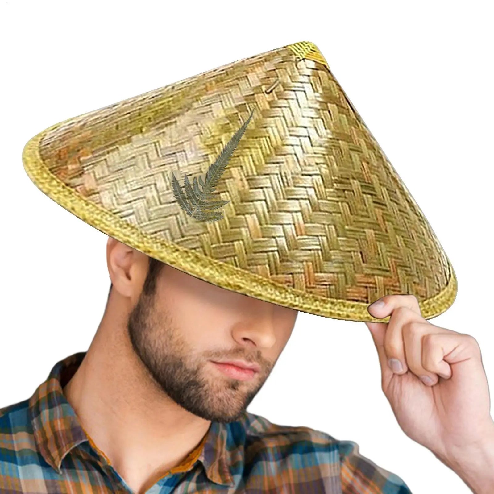 Chinese Straw Hat Handmade Rattan Hat Stylish Straw Hat with Adjustable Chin Strap for Fishing Gardening Camping Hiking Outdoors Oasis Select