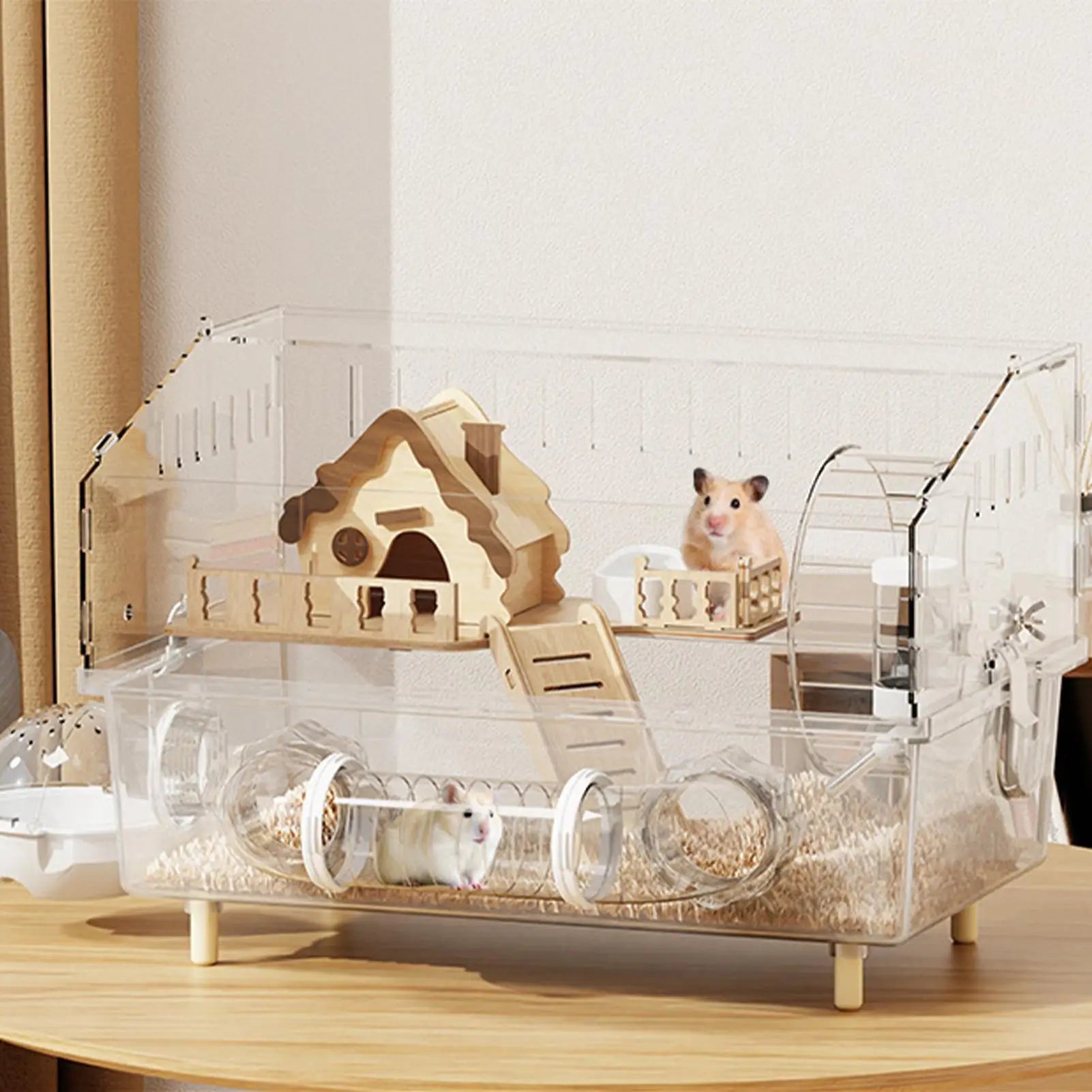 2-Layer Clear Acrylic Pet Habitats Hamster Cage Hamster Enclosure | for Indoor Outdoor Home Yard Breeding Observation Pet Shop Oasis Select