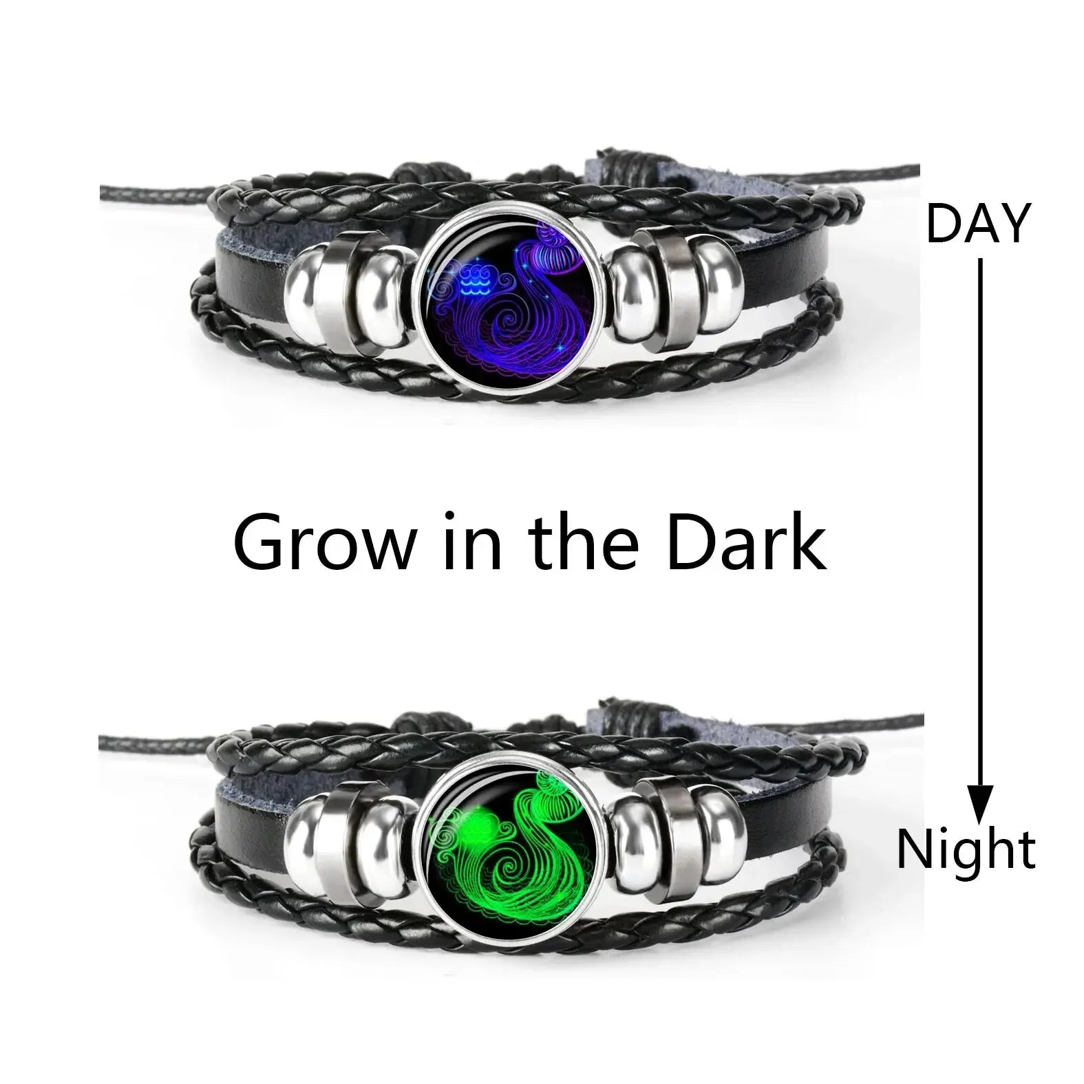 Zodiac Constellation Leather Bracelet – Glass Dome Charm Unisex