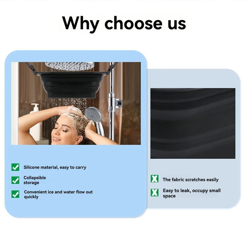 WISH Portable Silicone Ice Bath Bucket Foldable Cooling Shower For Cold Shower Therapy Oasis Select