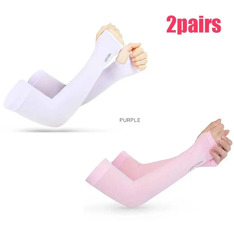 Summer Ice Silk Long Sleeves Anti-Sunburn Arm Cover Men Women Cuff New Cool Hand Sleeves Anti-UV Cycling Arm Sleeve Fingerless Oasis Select purple-pink B