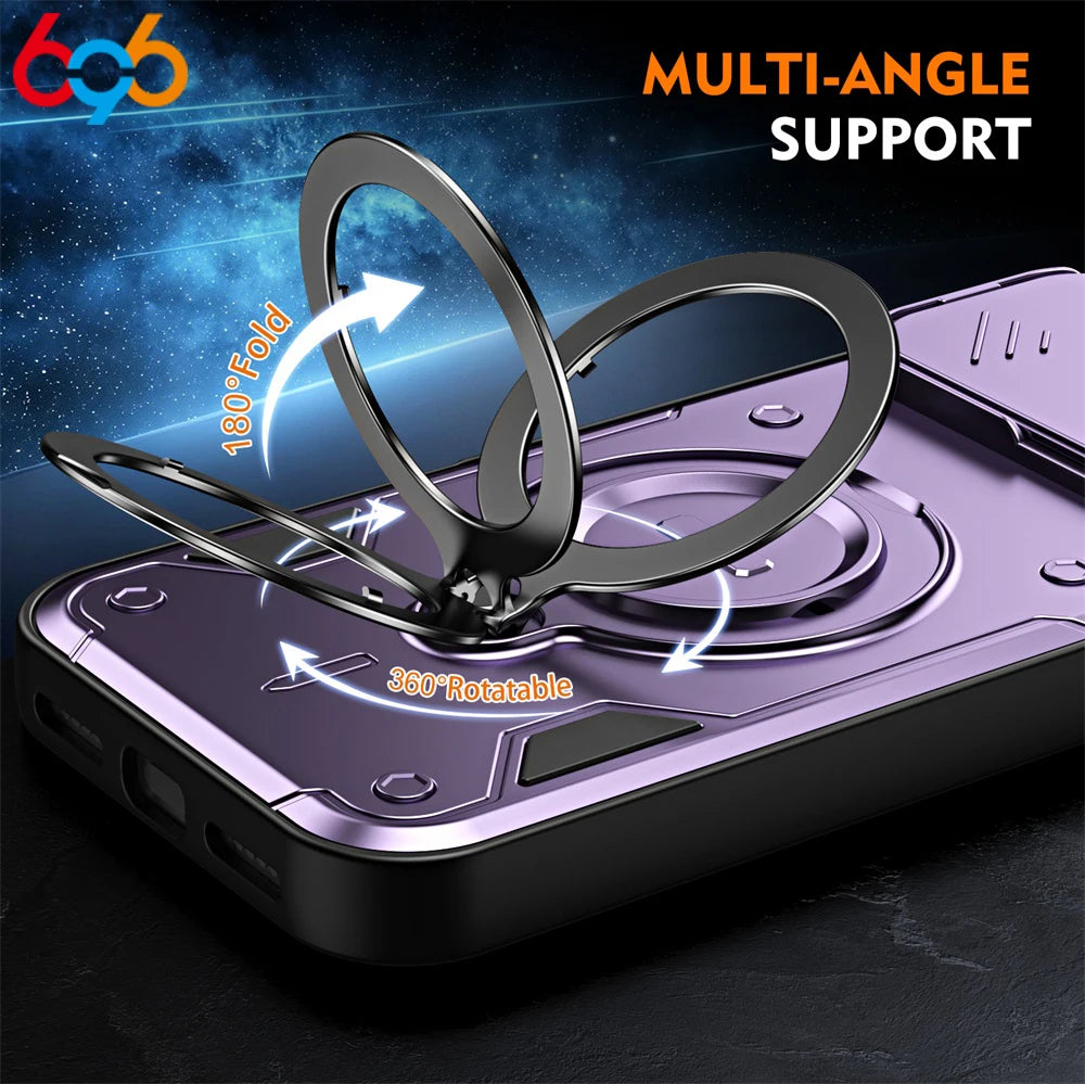 360° Rotating Magnetic Stand Armored Shockproof‌ Phone Case For IPhone 17 Pro Max 16 Slider Lens Skin Feel Slim Cover Man Lady Oasis Select