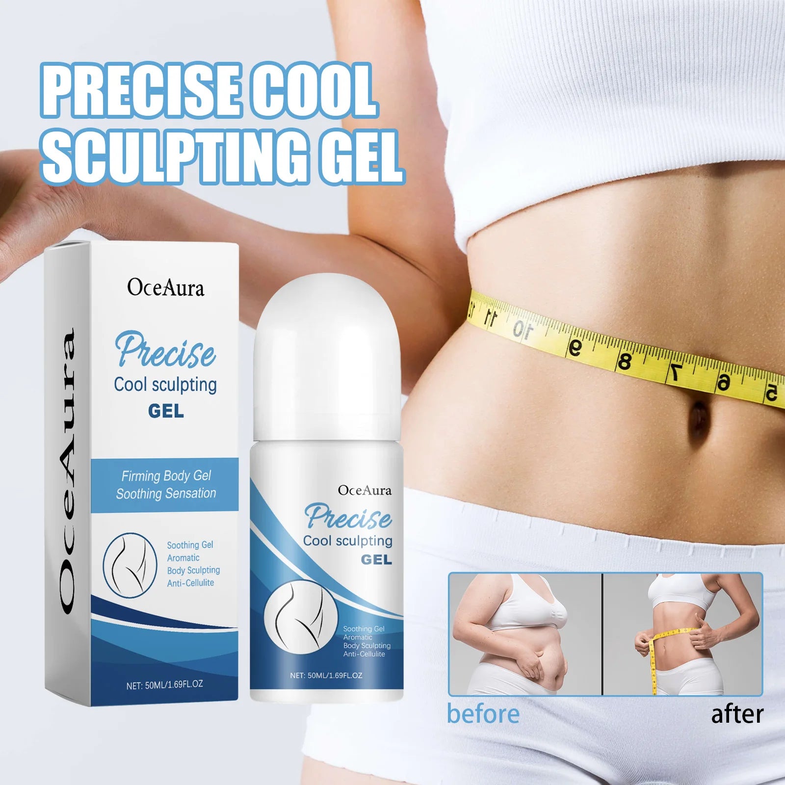 Oceaura 50ml Shaping Body Gel Roller Ball Slimming Firming Thigh Waist Fat Burning Weight Lose Body Care Body Sculpting Gel Oasis Select