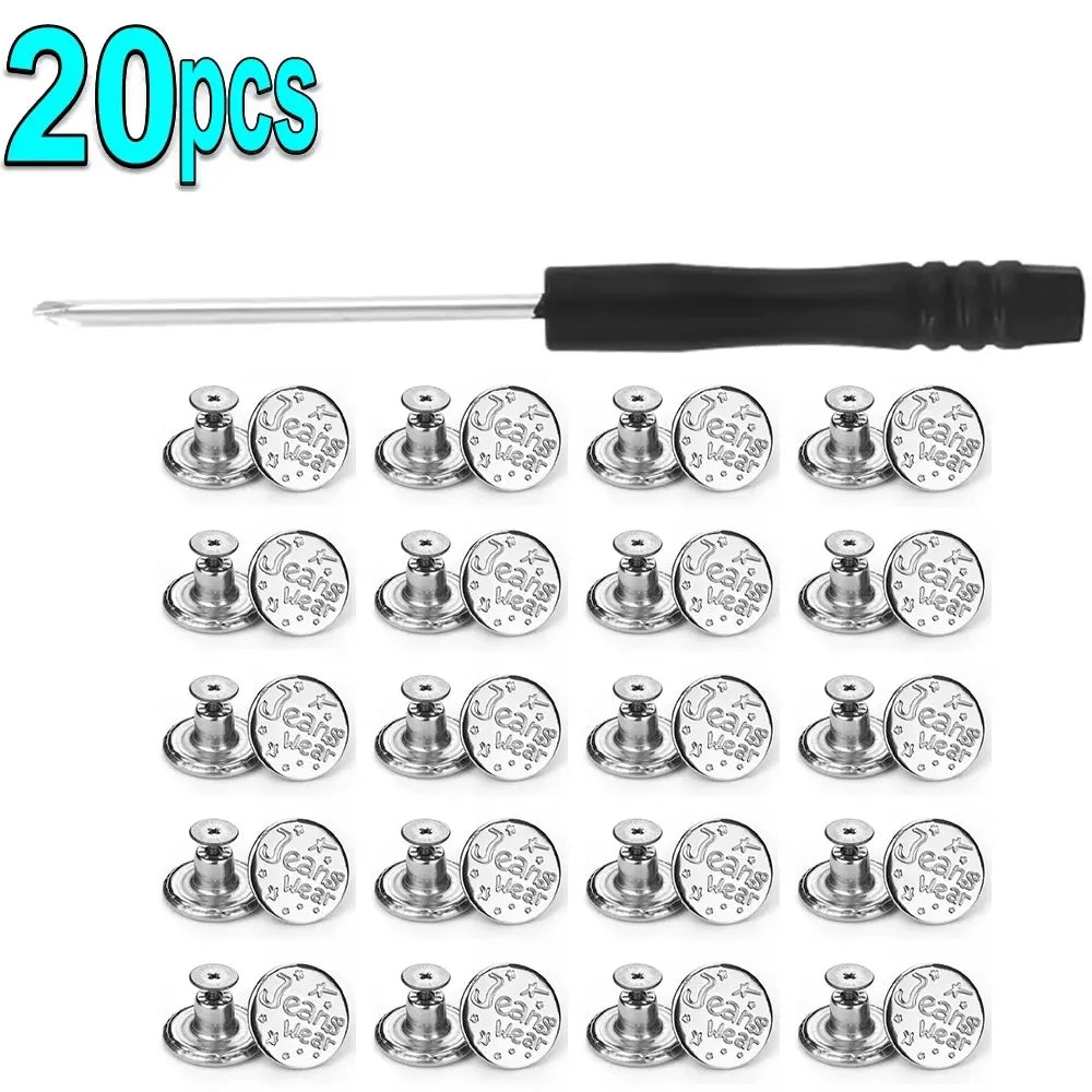 10/20Pcs Metal Jeans Buttons 17mm Replacement Screw Button Repair Kit Nailless Removable Jean Buckles Clothing Pants Pins Oasis Select 20pcs F