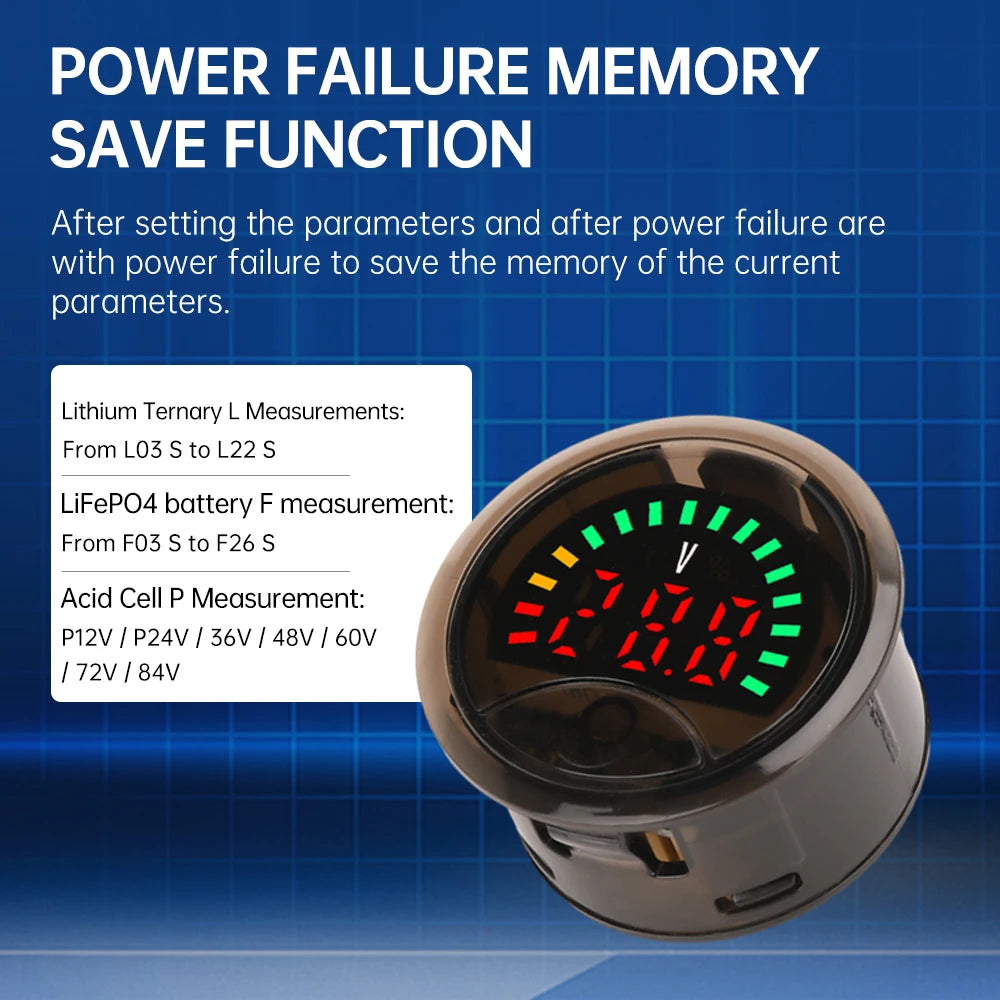 DC7-100V Mini Digital Voltmeter Battery Capacity Tester 2-Wire Circular Voltage Current Meter Volt Detector Test Power Indicator Oasis Select