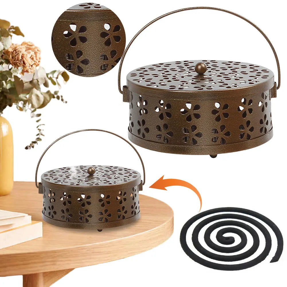 Metal Mosquito Coil Holder with Lid & Handle | Outdoor Camping Mosquito Coil Holder Oasis Select