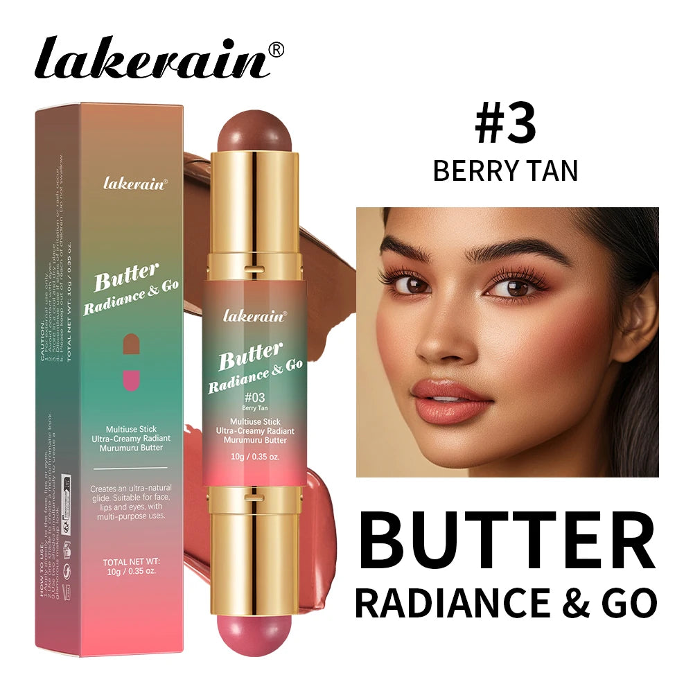 Lakerain Butter Makeup Stick Nature Bronze Colored Matte Effect Moisturizing Smooth Dual-head Design Multi-purpose Makeup Stick Oasis Select Berry Tan