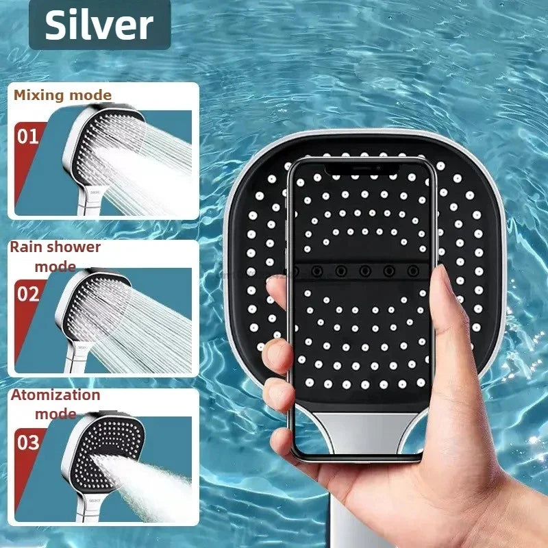 3-Modes High Pressure Shower Head Water Saving Shower Heads Adjustable Water Massage Sprayer Home Bathroom Accessories Oasis Select Silver Shower