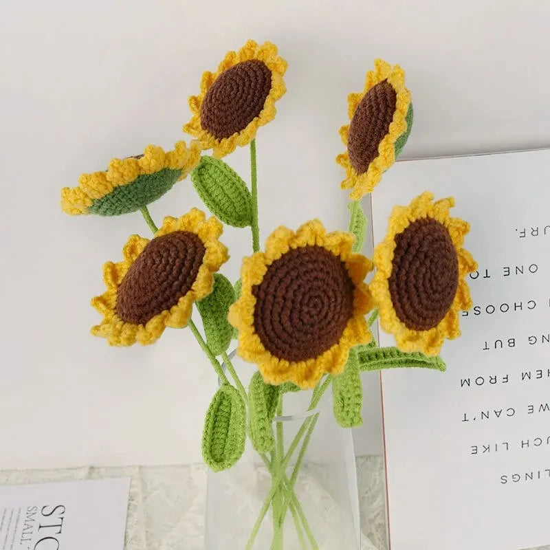 3Pcs Sunflower Hand Woven Bouquet Creative Wool Knitting Flower Sunflower Decorations Teachers Day Mother S Day Birthday Gift Oasis Select