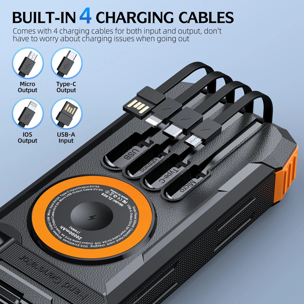 Hand Crank Solar Power Bank 80000mAh 22.5W Magnetic Wireless Fast Charging with Light & Compass for iPhone iWatch Airpods Oasis Select