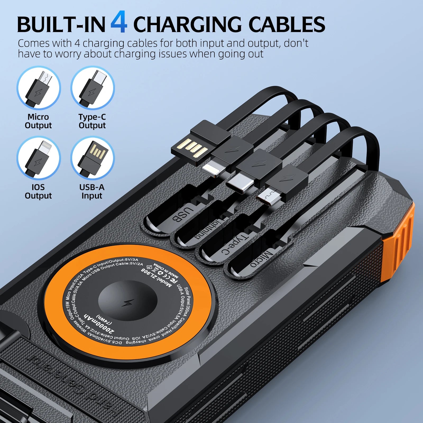 Hand Crank Solar Power Bank 80000mAh 22.5W Magnetic Wireless Fast Charging with Light & Compass for iPhone iWatch Airpods Oasis Select