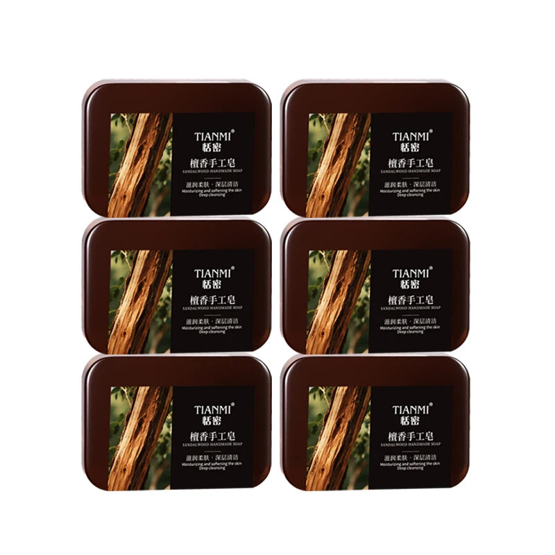 6PCS Men's Sandalwood Handmade Soap, three-in-one, Cleansing Soap cleanses face, hair, bathes the whole body, moisturizes Oasis Select