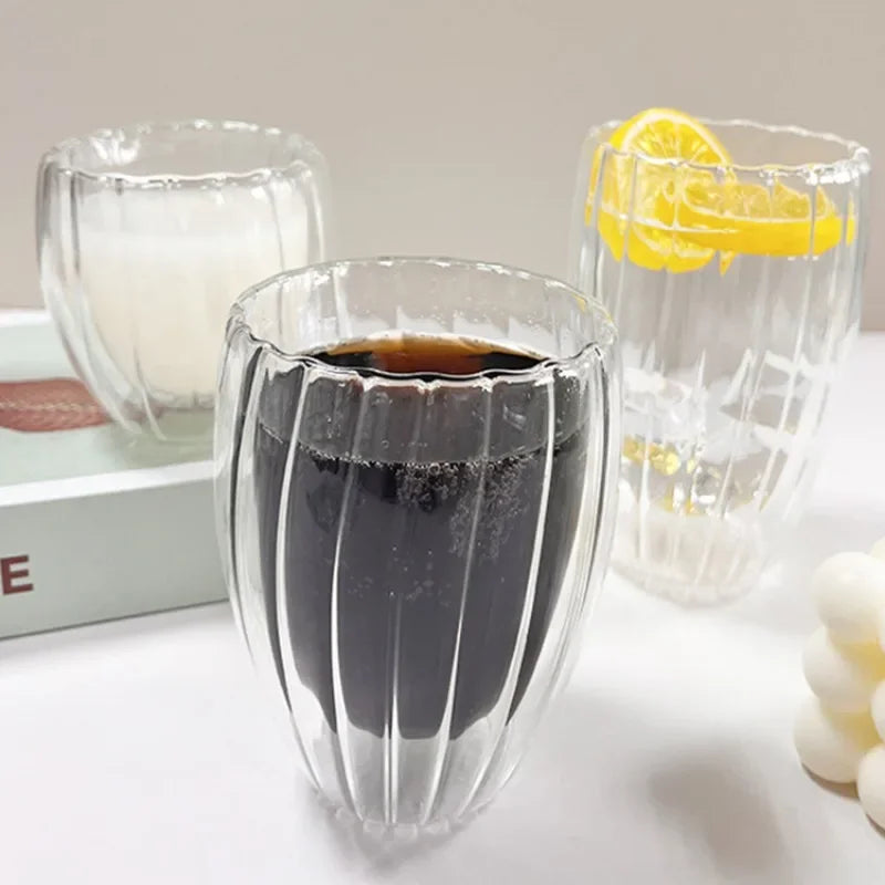 250/350/450ml Glass Cup Stripe Double Wall High Borosilicate Heat Resistant Tea Handmade Milk Juice Whisky Espresso Coffee Mug Oasis Select