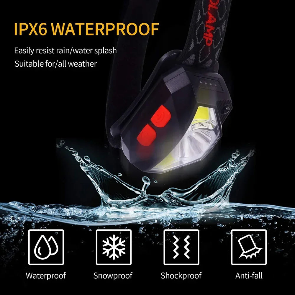 6 Modes Motion Sensor XPE+COB LED Headlamp Flashlight USB Rechargeable Waterproof Camping Head lamp Running Fishing headlight Oasis Select