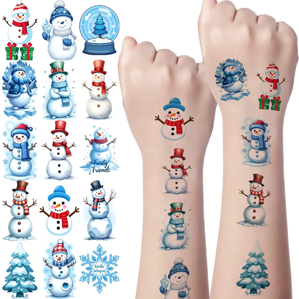 54-Pack Christmas Snowman Temporary Tattoos – Waterproof Stickers