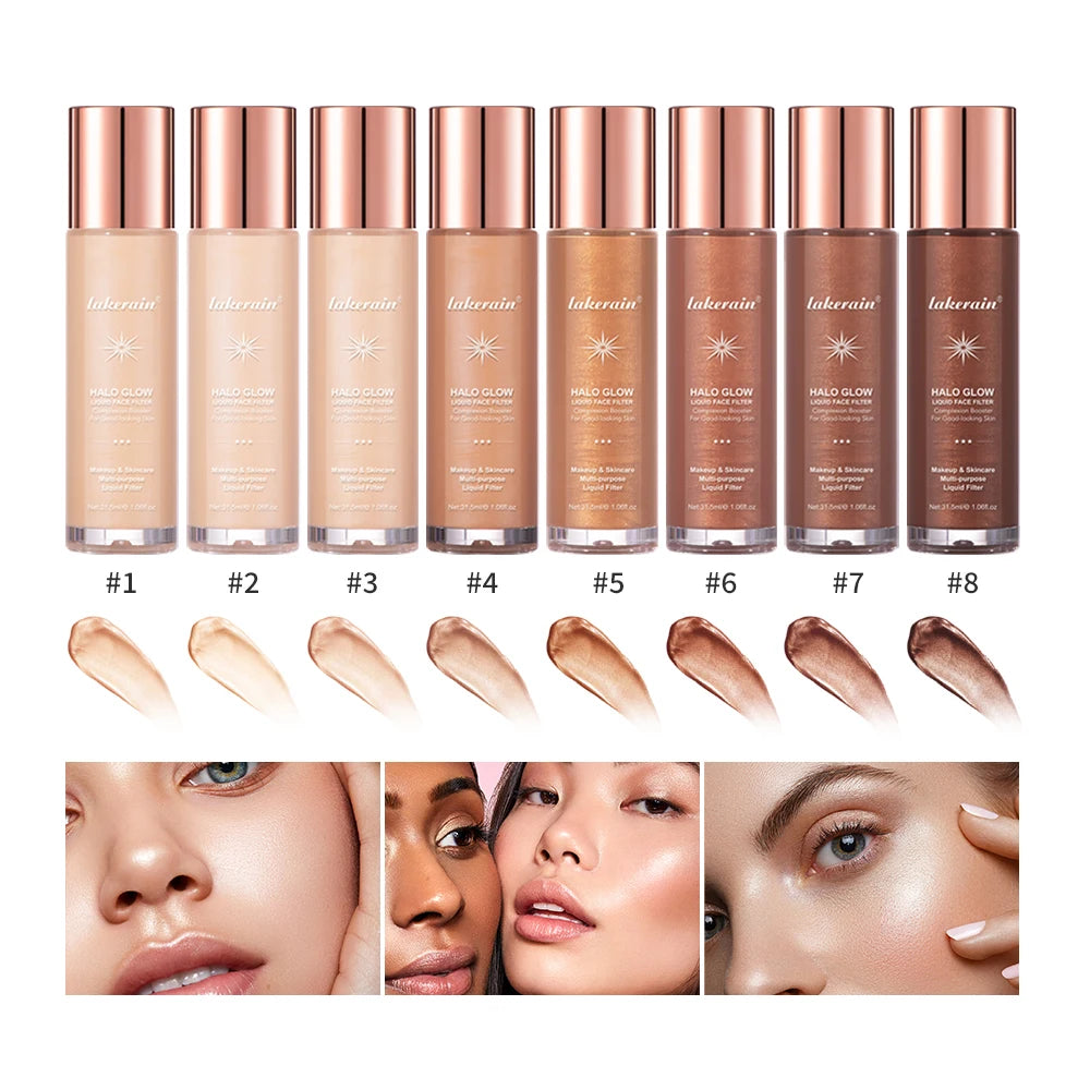 Halo Glow Liquid Filter Liquid Highlighter Face Contouring Pearlescent Makeup Brightener Bronzer Glow Body Face Contour Shimmer Oasis Select