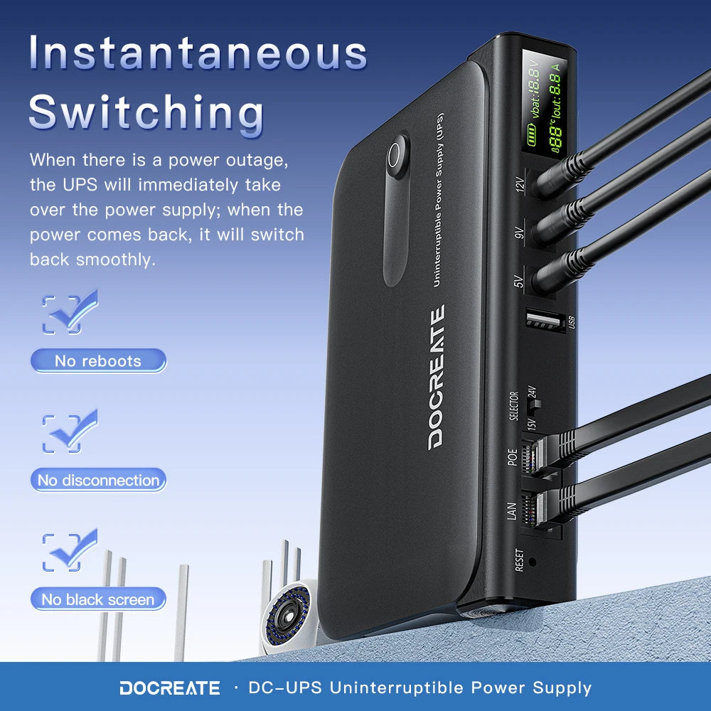 DC1036L 36W Digital UPS Uninterruptible Power Supply Box 5V/9V/12V/15V/24V Multi-Output for Router Home Devices-without Battery Oasis Select