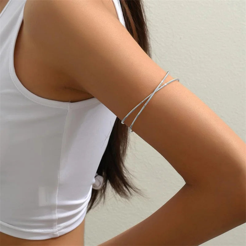 Multilayer Upper Arm Cuff Bracelet For Women, Minimalist Gold Plated Armband Statement Party Armlets Jewelry Oasis Select MR-04