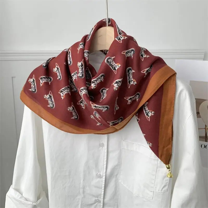 70*70 Square Scarf Retro Print Silk Scarf With Magnetic Buckle Women Neck Scarf All-match Shawl Fashion Headscarf Accessory Gift Oasis Select A18