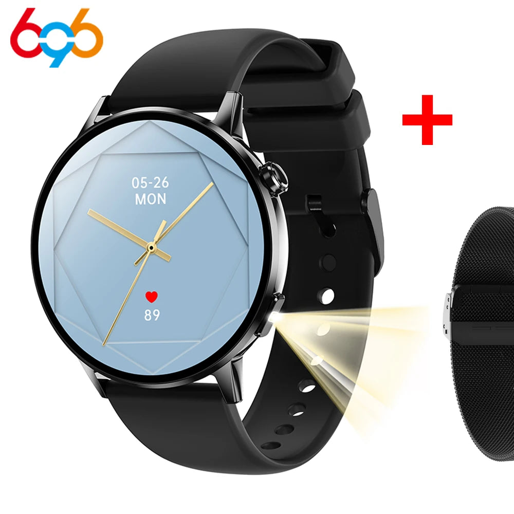 Smartwatch Waterproof Flashlight Luxury Women AMOLED Screen Blue Tooth Call Smart Watches Lady Heart Rate Health Voice Assistant Oasis Select BKBKS a BKM