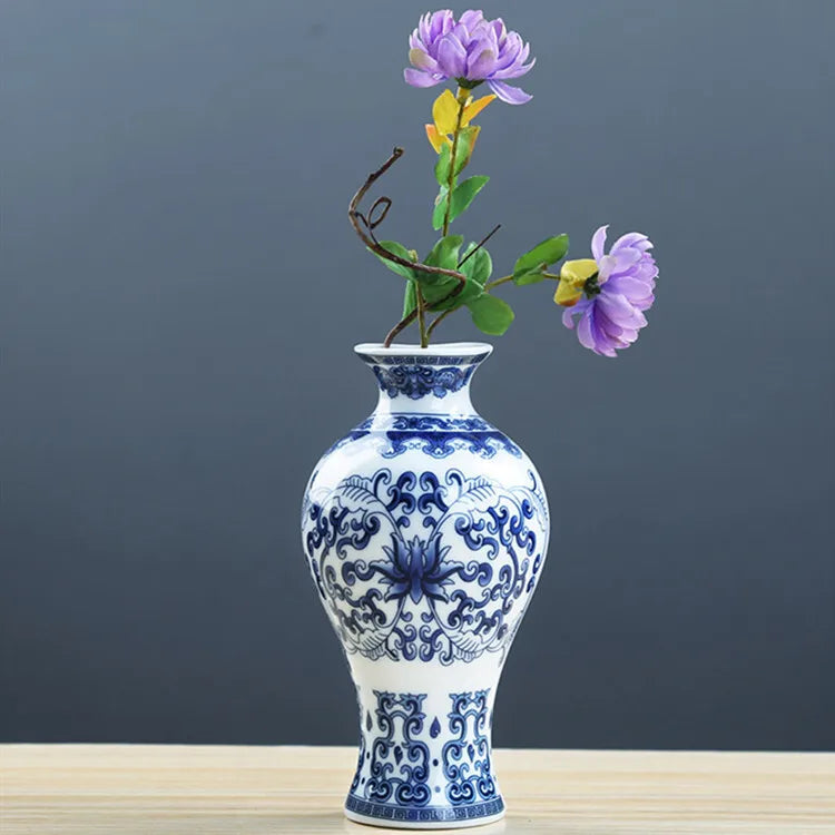 Chinese Table Top Antique Blue And White Porcelain Vase Decoration Crafts Small Ceramic Flower Arrangement Oasis Select
