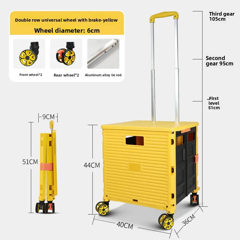 Multi-functional Baoyu folding universal wheel eight-wheel shopping cart, home shopping cart outdoor car, storage box Oasis Select BY06-W-Yellow