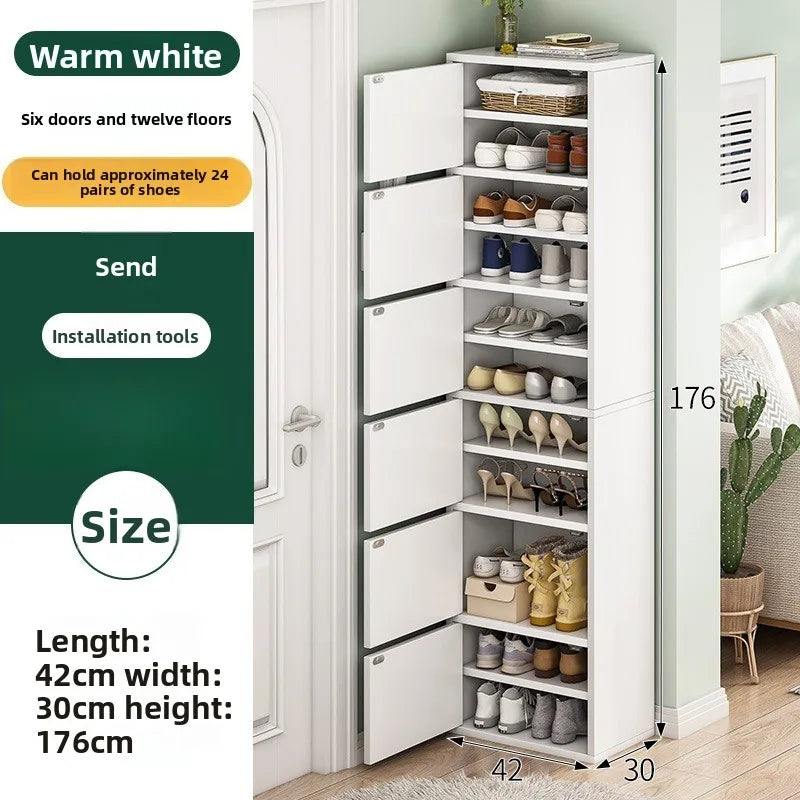 Shoe rack narrow vertical dustproof large capacity storage locker small apartment multi-layer shoe cabinet Oasis Select White-176CM
